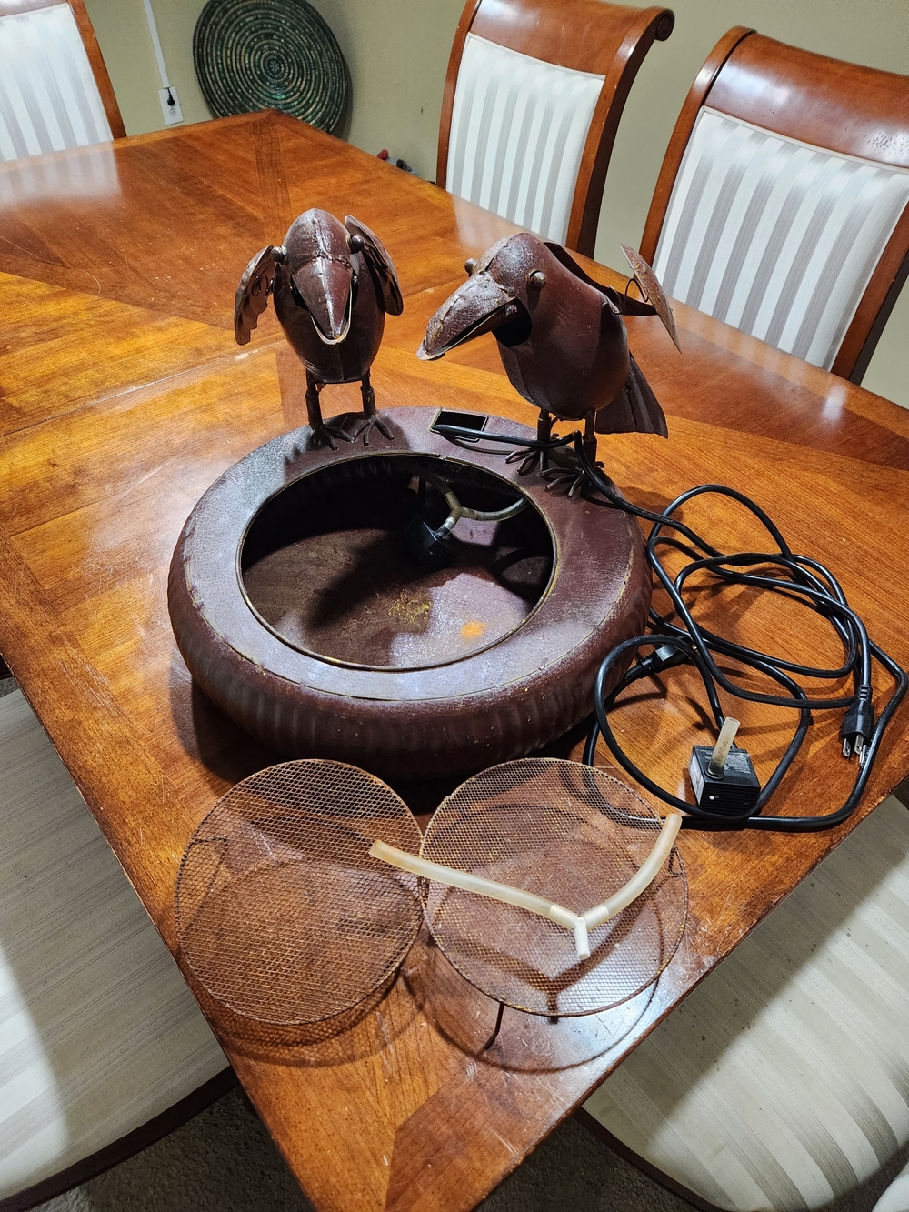 Rustic Metal Crow Outside/Inside Table Fountain - Brown Works Great